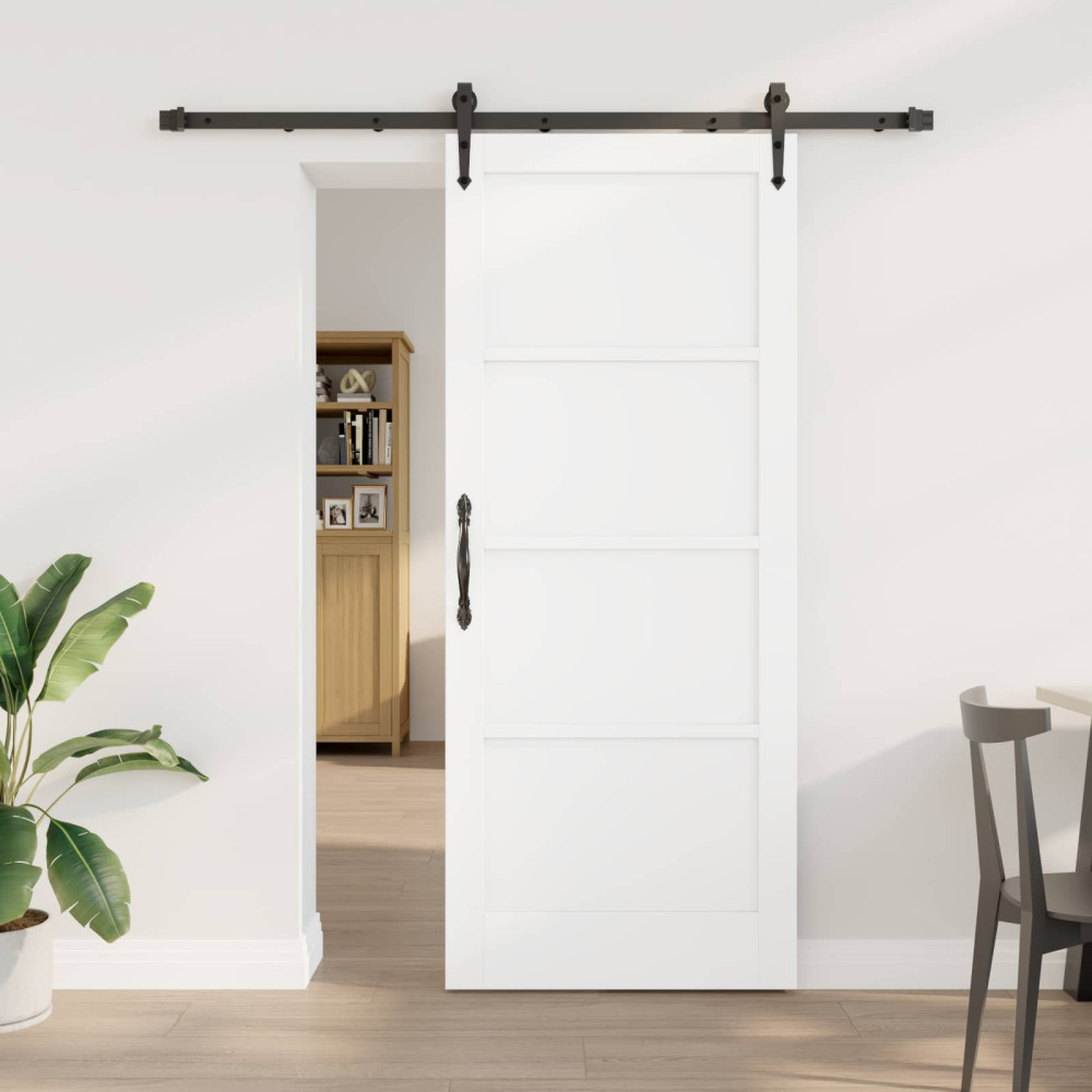 Produktbild för Skjutdörr ORKDAL Vit och svart 83 x 202 cm Massiv furu