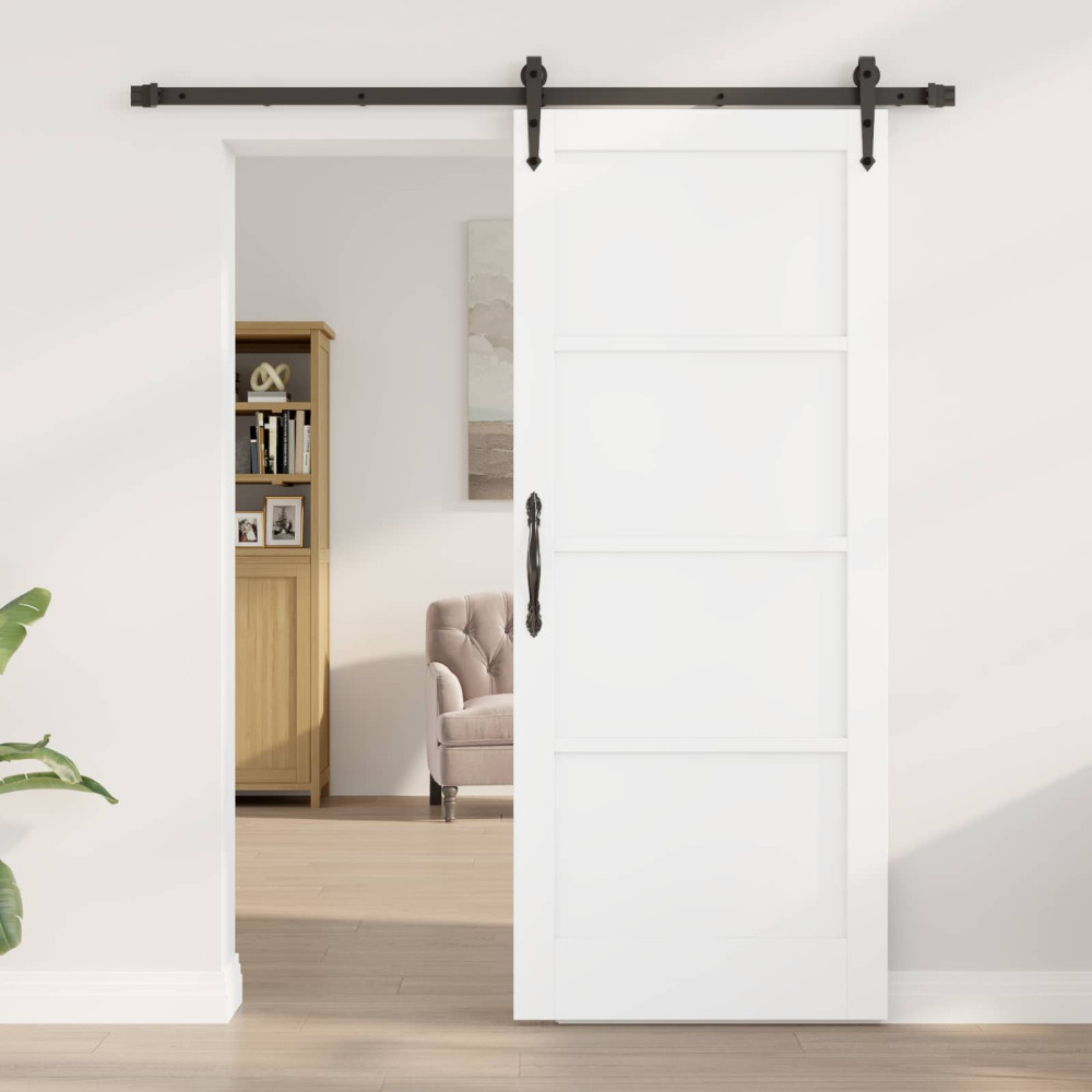 Produktbild för Skjutdörr ORKDAL Vit och svart 83 x 202 cm Massiv furu
