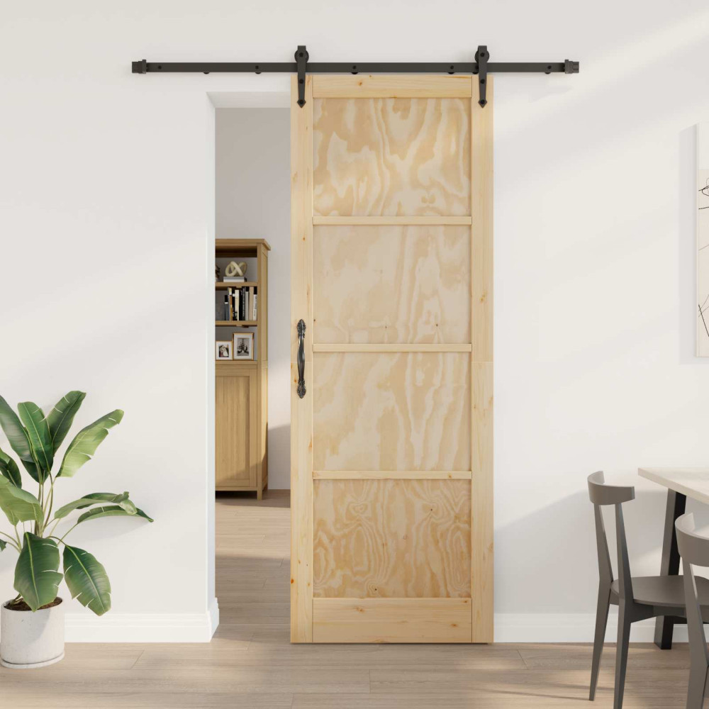 Produktbild för Skjutdörr ORKDAL Naturlig och svart 83 x 232 cm Massiv furu