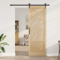 Produktbild för Skjutdörr ORKDAL Naturlig och svart 83 x 232 cm Massiv furu