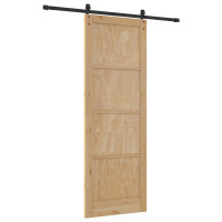 Produktbild för Skjutdörr ORKDAL Naturlig och svart 83 x 232 cm Massiv furu