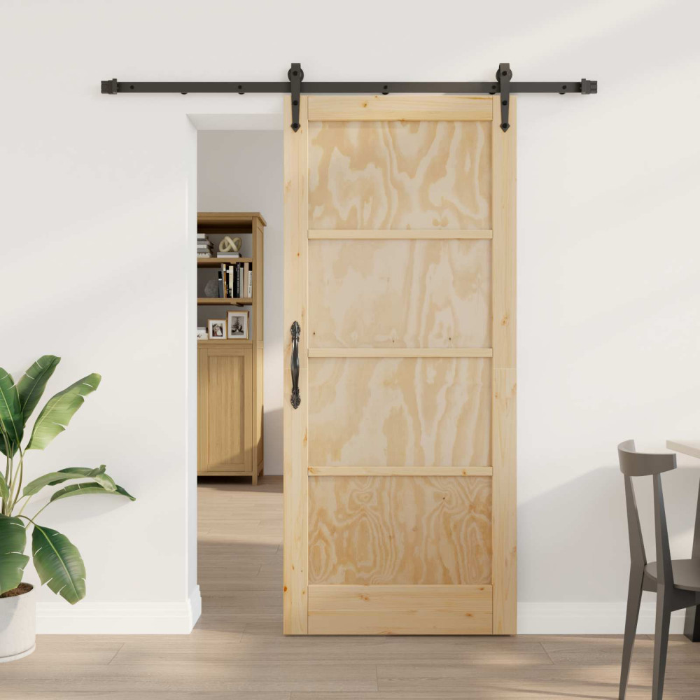 Produktbild för Skjutdörr ORKDAL Naturlig och svart 86 x 198,5 cm Massiv furu