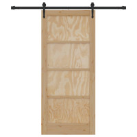 Produktbild för Skjutdörr ORKDAL Naturlig och svart 86 x 198,5 cm Massiv furu