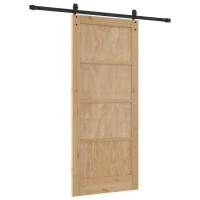 Produktbild för Skjutdörr ORKDAL Naturlig och svart 86 x 198,5 cm Massiv furu
