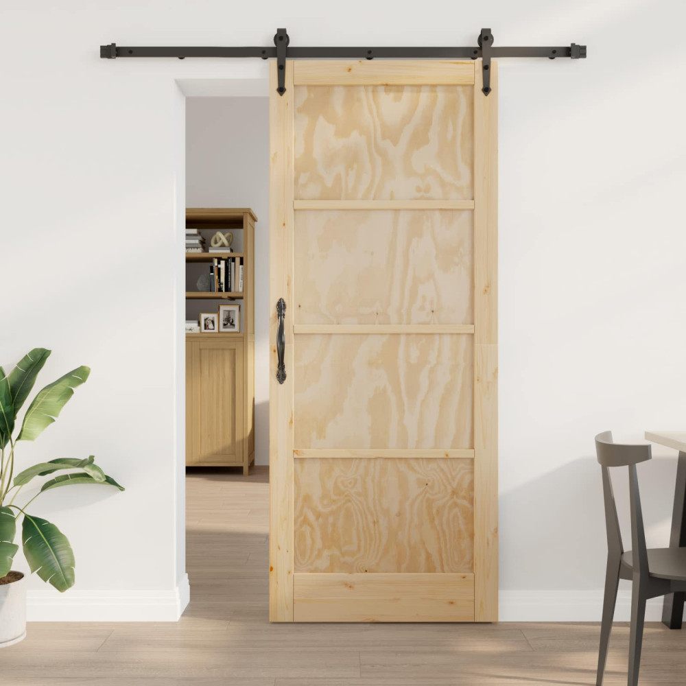 Produktbild för Skjutdörr ORKDAL Naturlig och svart 86 x 211 cm Massiv furu
