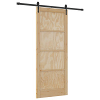 Produktbild för Skjutdörr ORKDAL Naturlig och svart 86 x 211 cm Massiv furu