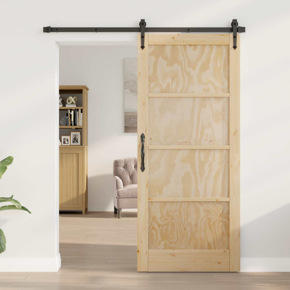 Produktbild för Skjutdörr ORKDAL Naturlig och svart 86 x 211 cm Massiv furu