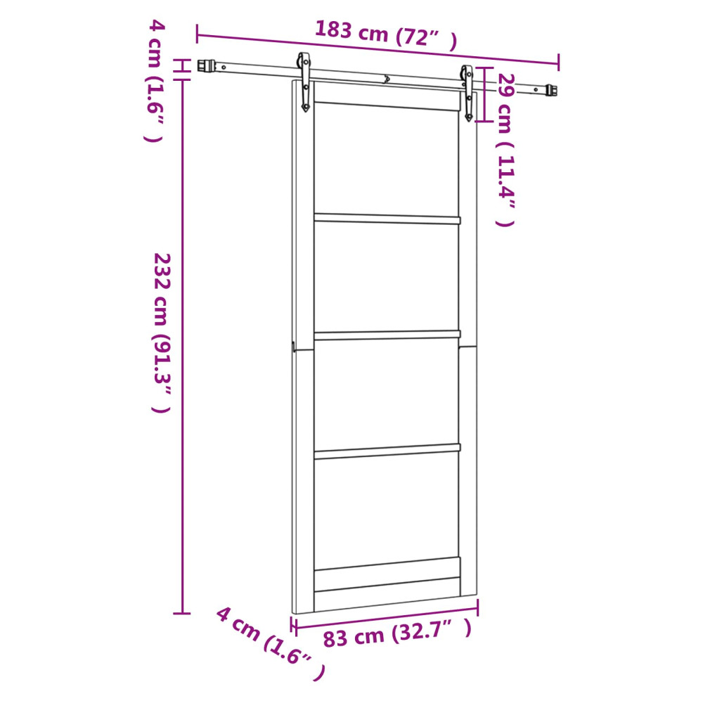 Produktbild för Skjutdörr ORKDAL Vit 83 x 232 cm Massiv furu