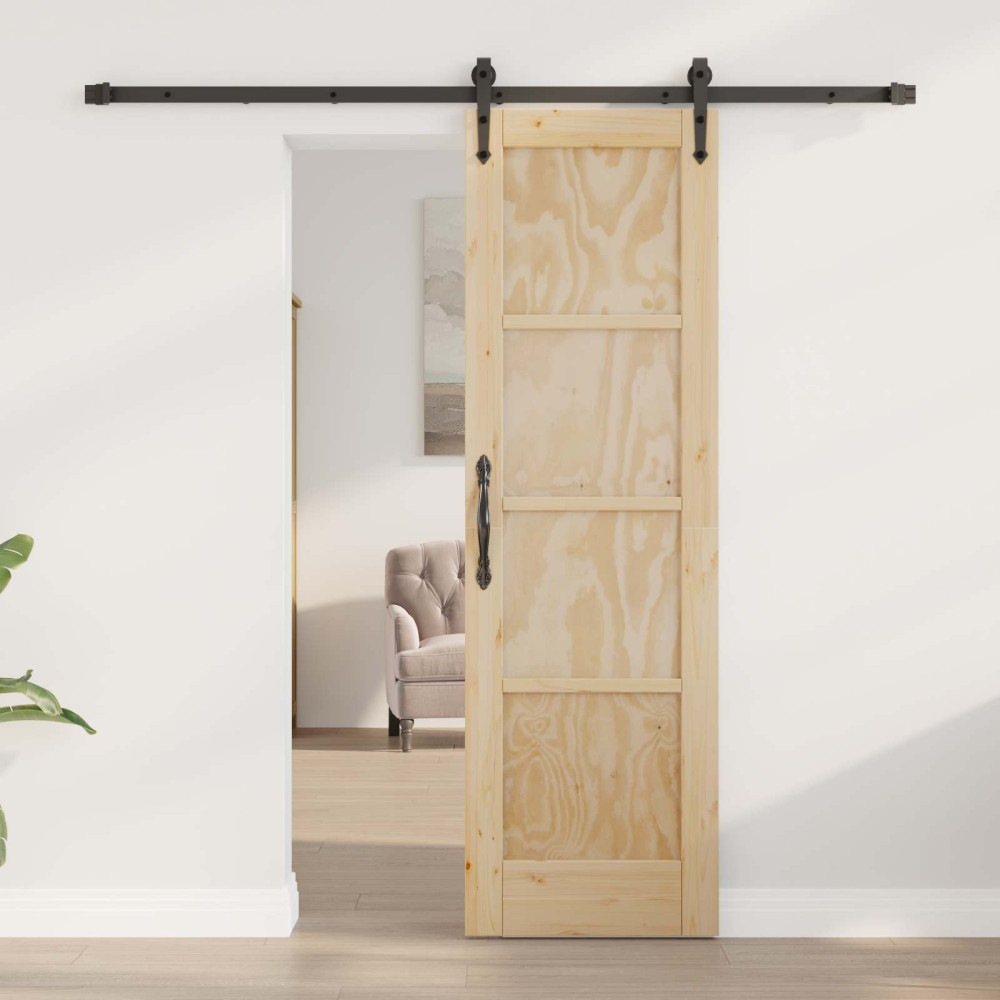 Produktbild för Skjutdörr ORKDAL Naturlig och svart 61 x 198,5 cm Massiv furu