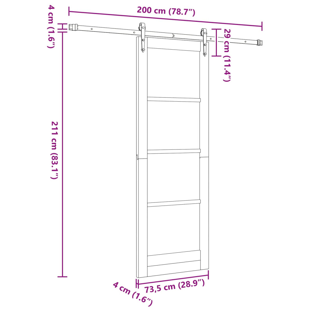 Produktbild för Skjutdörr ORKDAL Naturlig och svart 73,5 x 211 cm Massiv furu