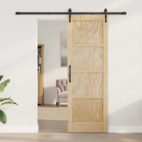 Produktbild för Skjutdörr ORKDAL Naturlig och svart 73,5 x 211 cm Massiv furu