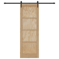 Produktbild för Skjutdörr ORKDAL Naturlig och svart 73,5 x 211 cm Massiv furu