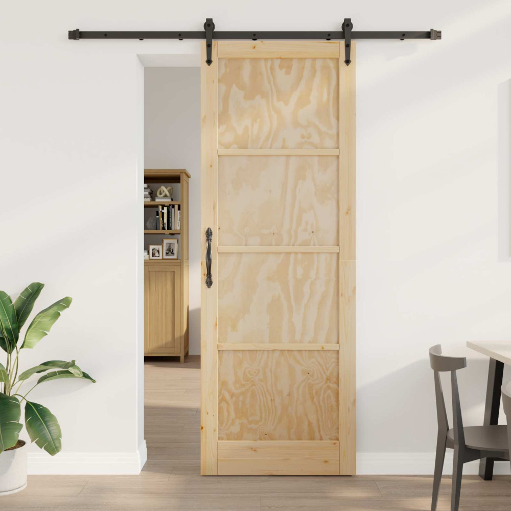 Produktbild för Skjutdörr ORKDAL Naturlig och svart 83 x 232 cm Massiv furu