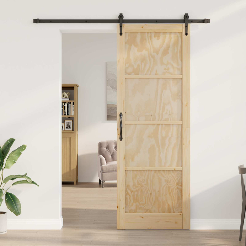 Produktbild för Skjutdörr ORKDAL Naturlig och svart 83 x 232 cm Massiv furu