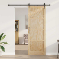 Produktbild för Skjutdörr ORKDAL Naturlig och svart 83 x 232 cm Massiv furu