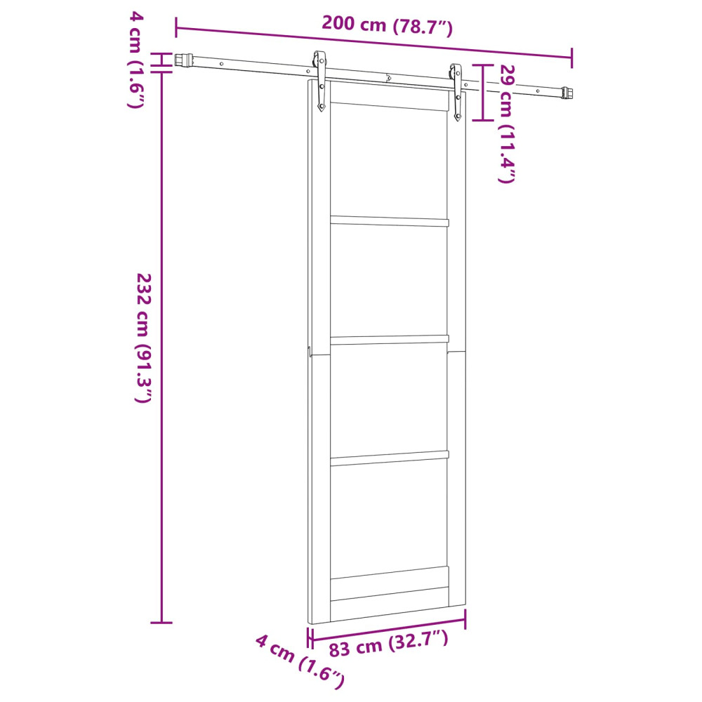 Produktbild för Skjutdörr ORKDAL Vit och svart 83 x 232 cm Massiv furu