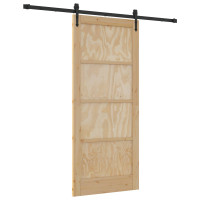 Produktbild för Skjutdörr ORKDAL Naturlig och svart 86 x 198,5 cm Massiv furu
