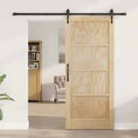 Produktbild för Skjutdörr ORKDAL Naturlig och svart 86 x 198,5 cm Massiv furu