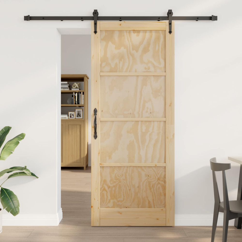 Produktbild för Skjutdörr ORKDAL Naturlig och svart 86 x 211 cm Massiv furu