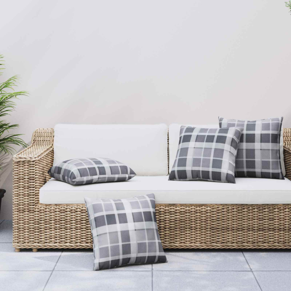 Produktbild för Utomhuskudde Rutig 4 pcs Grå rutigt 60 x 60 cm Tyg