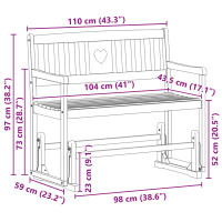 Produktbild för Trädgårds Glidebänk Naturlig 110 x 59 x 97 cm Massivt Akaciaträ