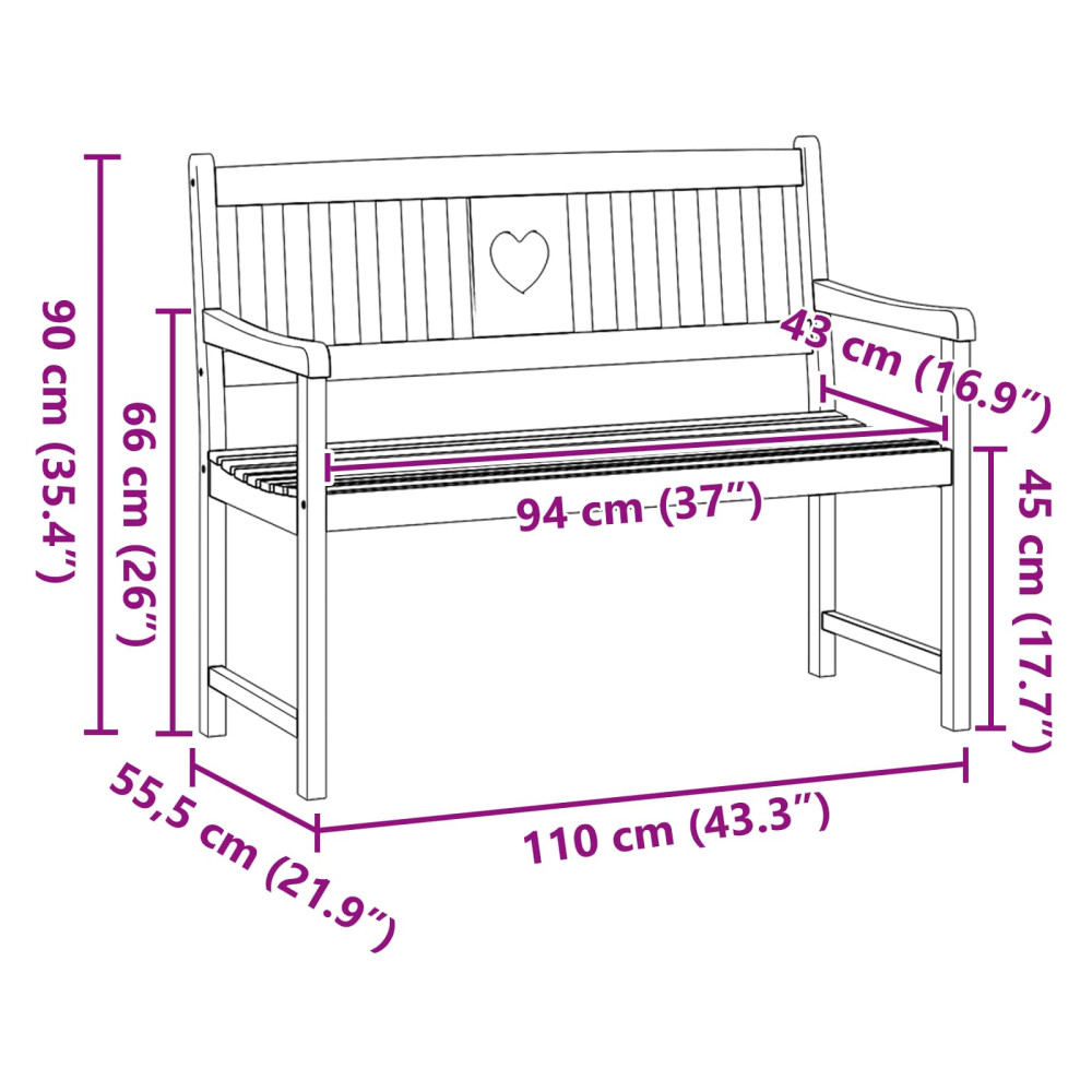 Produktbild för Utomhusbänk Naturlig 110 x 55,5 x 90 cm Massivt Akaciaträ