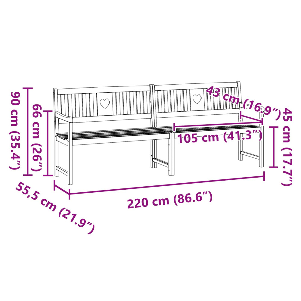 Produktbild för Utomhusbänk Naturlig 220 x 55,5 x 90 cm Massivt Akaciaträ