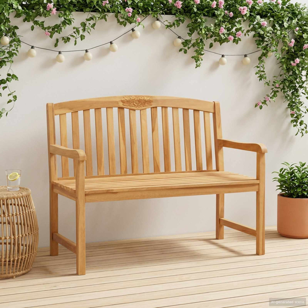 Produktbild för Handsnidad Rosabänk 114 x 60,5 x 95 cm Massivt teakträ Naturlig