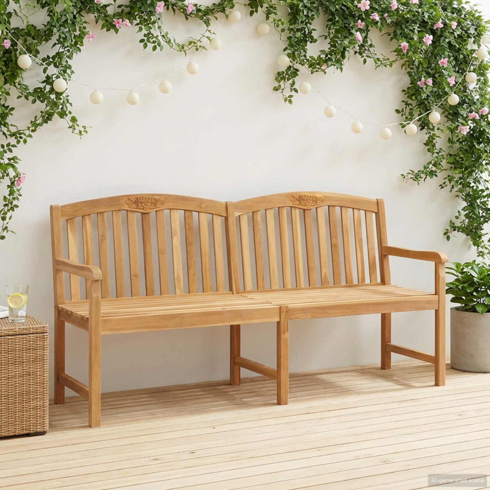 Produktbild för Handsnidad Rosabänk 150 x 60 x 90 cm Massivt teakträ Naturlig