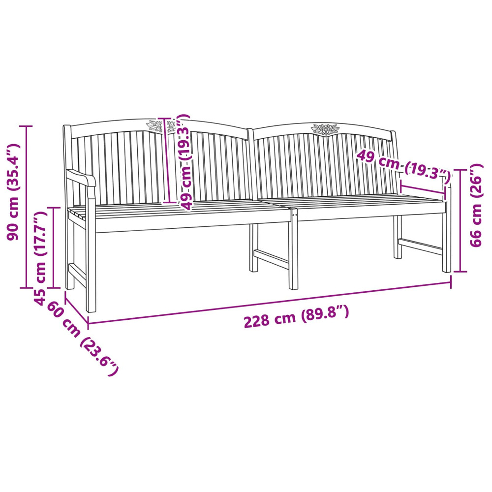 Produktbild för Handsnidad Rosabänk 228 x 60 x 90 cm Massivt teakträ Naturlig