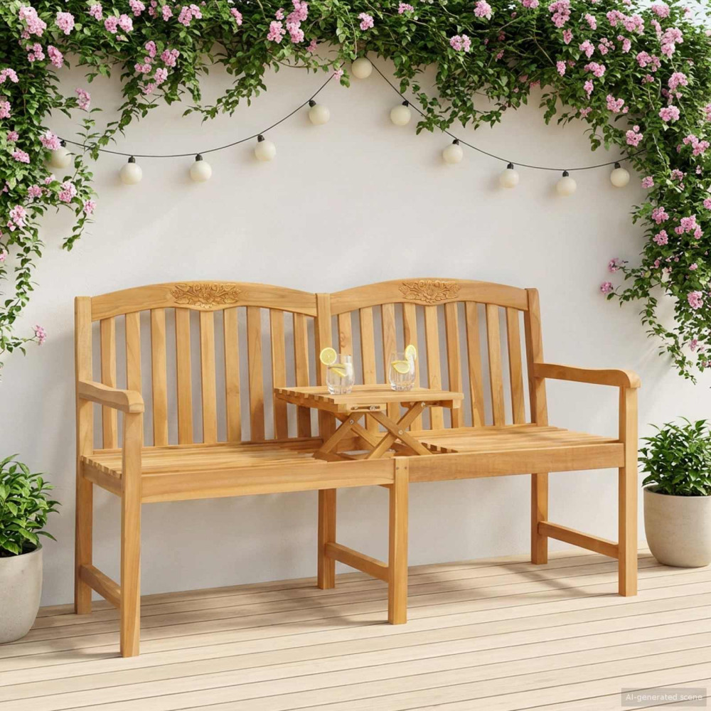 Produktbild för Handsnidad Rosabänk 150,5 x 60 x 95 cm Massivt teakträ Naturlig