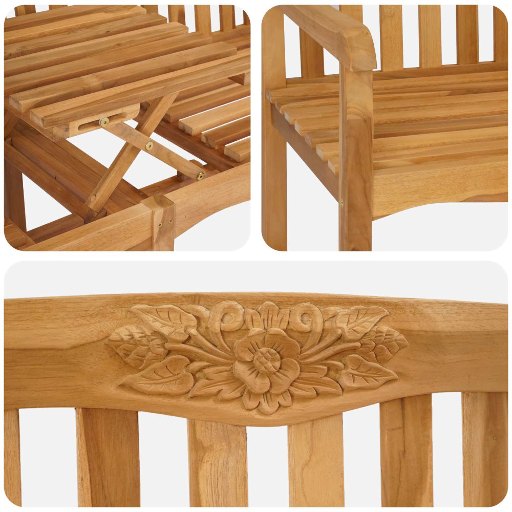 Produktbild för Handsnidad Rosabänk 150,5 x 60 x 95 cm Massivt teakträ Naturlig