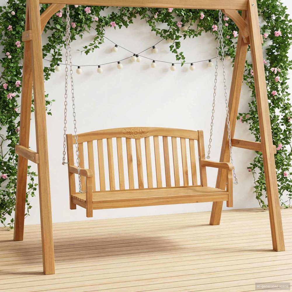 Produktbild för Gungbänk 114 x 61 x 61,5 cm Massivt teakträ Naturlig