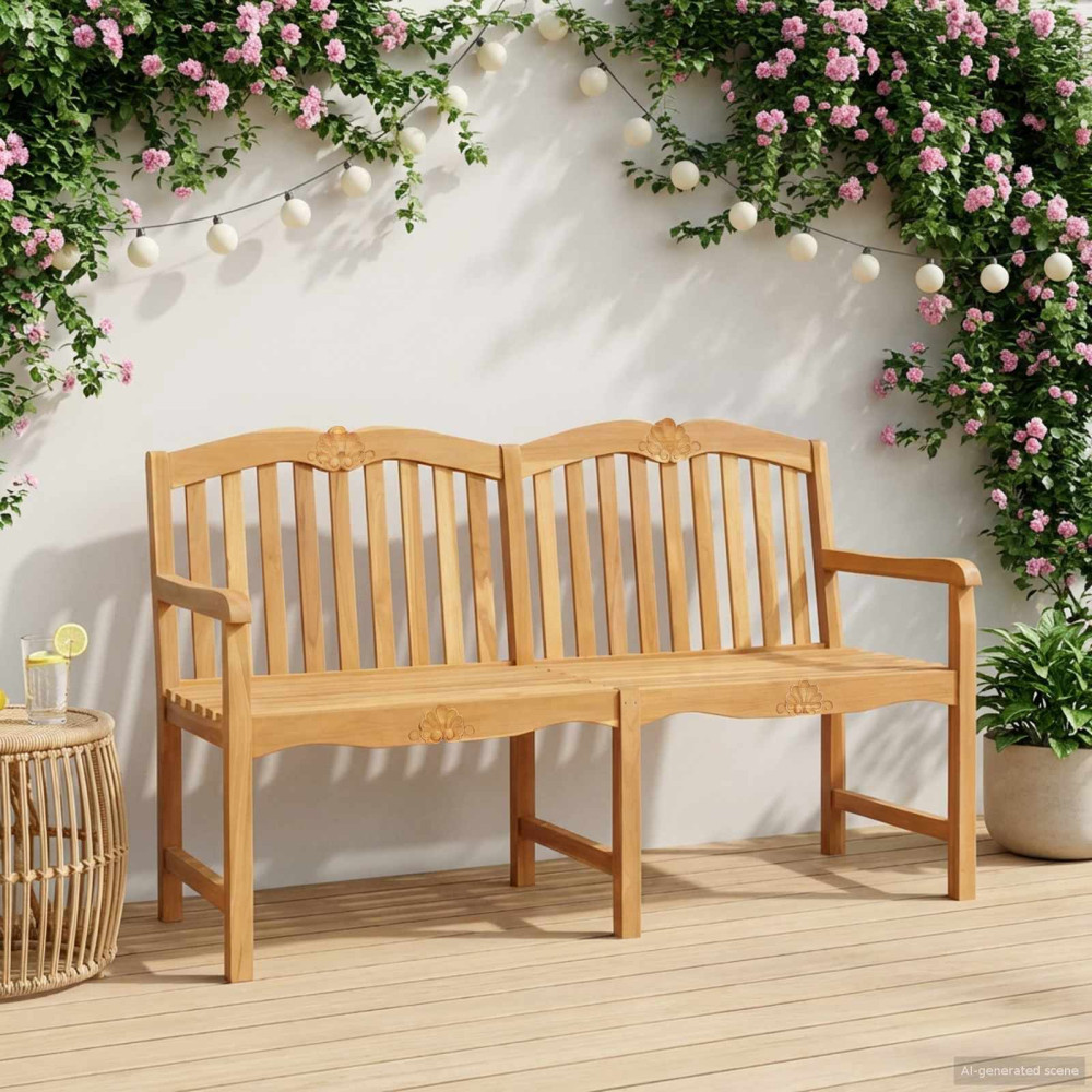 Produktbild för Handsnidad Rosabänk 150 x 60,5 x 95 cm Massivt teakträ Naturlig