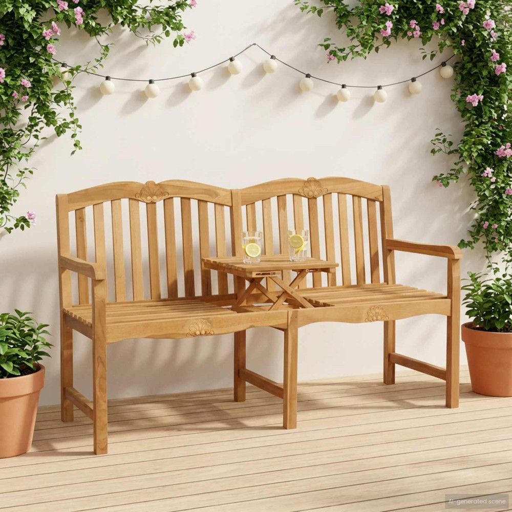 Produktbild för Handsnidad Rosabänk 155 x 60 x 94 cm Massivt teakträ Naturlig