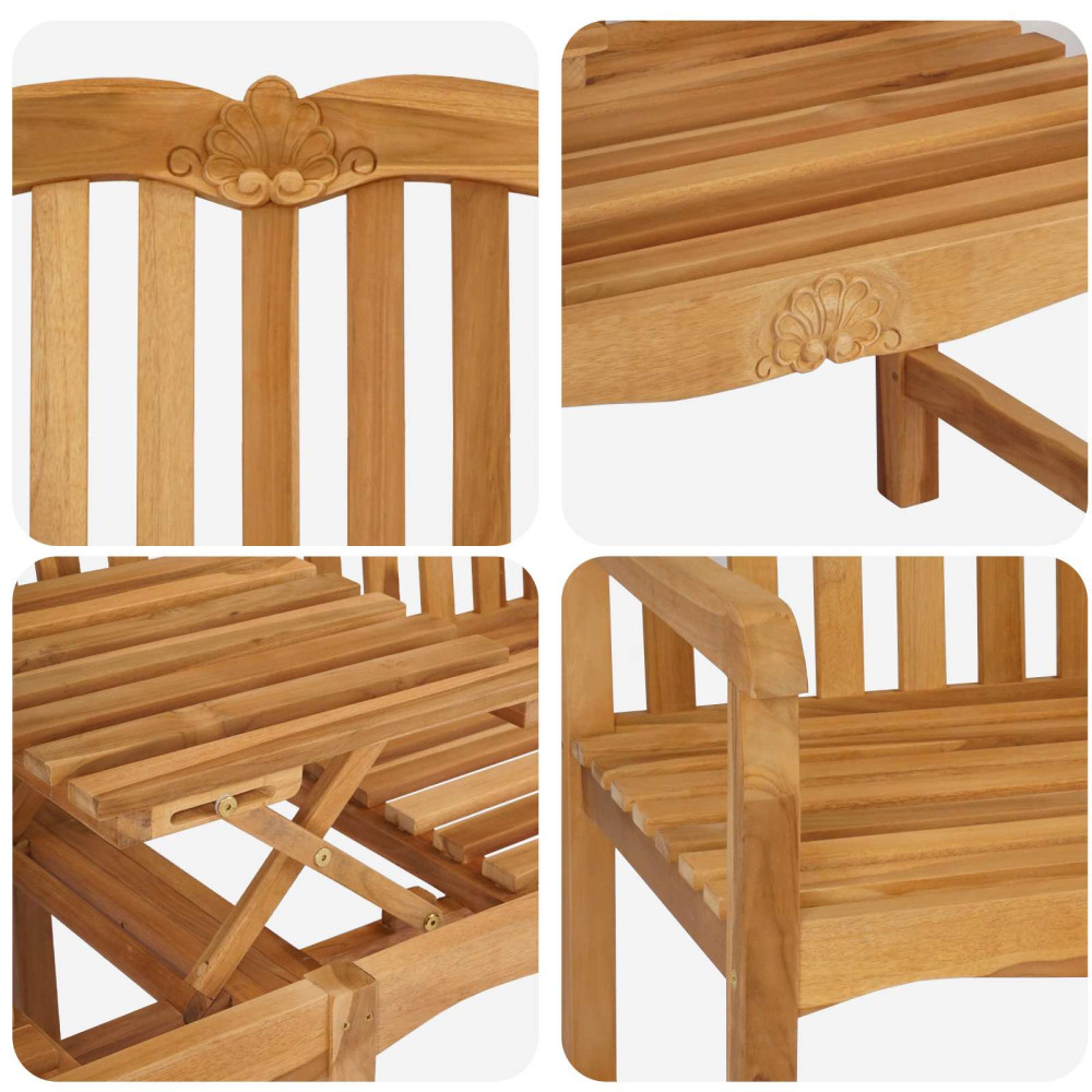 Produktbild för Handsnidad Rosabänk 155 x 60 x 94 cm Massivt teakträ Naturlig