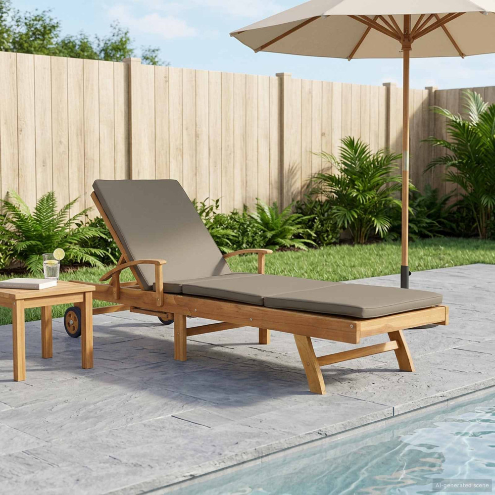 Produktbild för Solstol med dyna 100% Polyester Solid-Teak
