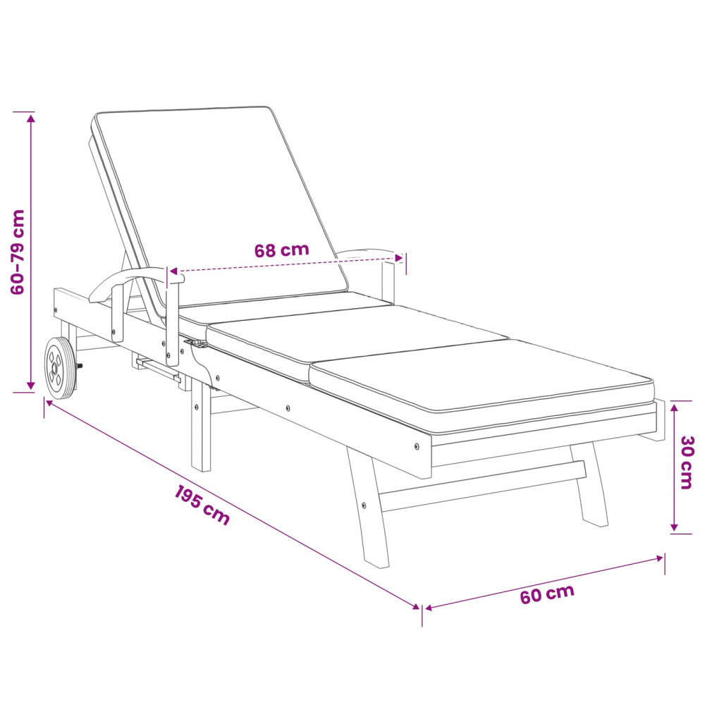 Produktbild för Solstol med dyna 100% Polyester Solid-Teak