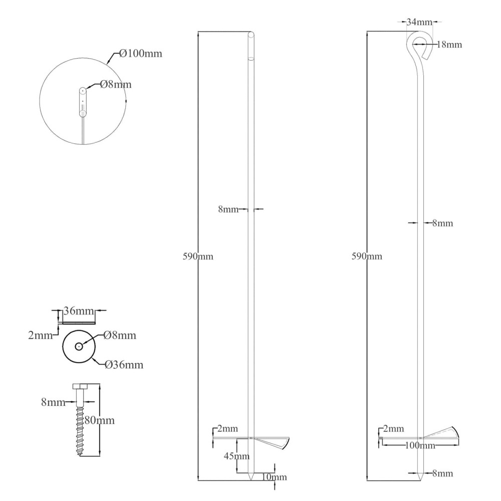 Produktbild för Jordankare 4 pcs Silver Ø10 x 60 cm Galvaniserat metall