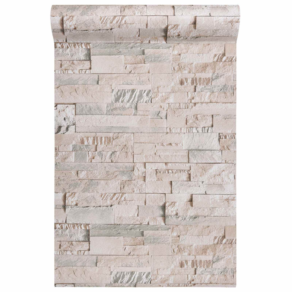 Produktbild för 3D sten tapet Beige 10 x 0,53 m Non-woven tyg