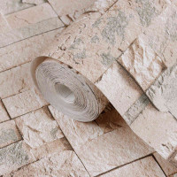 Produktbild för 3D sten tapet Beige 10 x 0,53 m Non-woven tyg