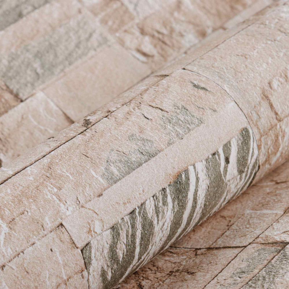 Produktbild för 3D sten tapet Beige 10 x 0,53 m Non-woven tyg