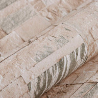 Produktbild för 3D sten tapet Beige 10 x 0,53 m Non-woven tyg