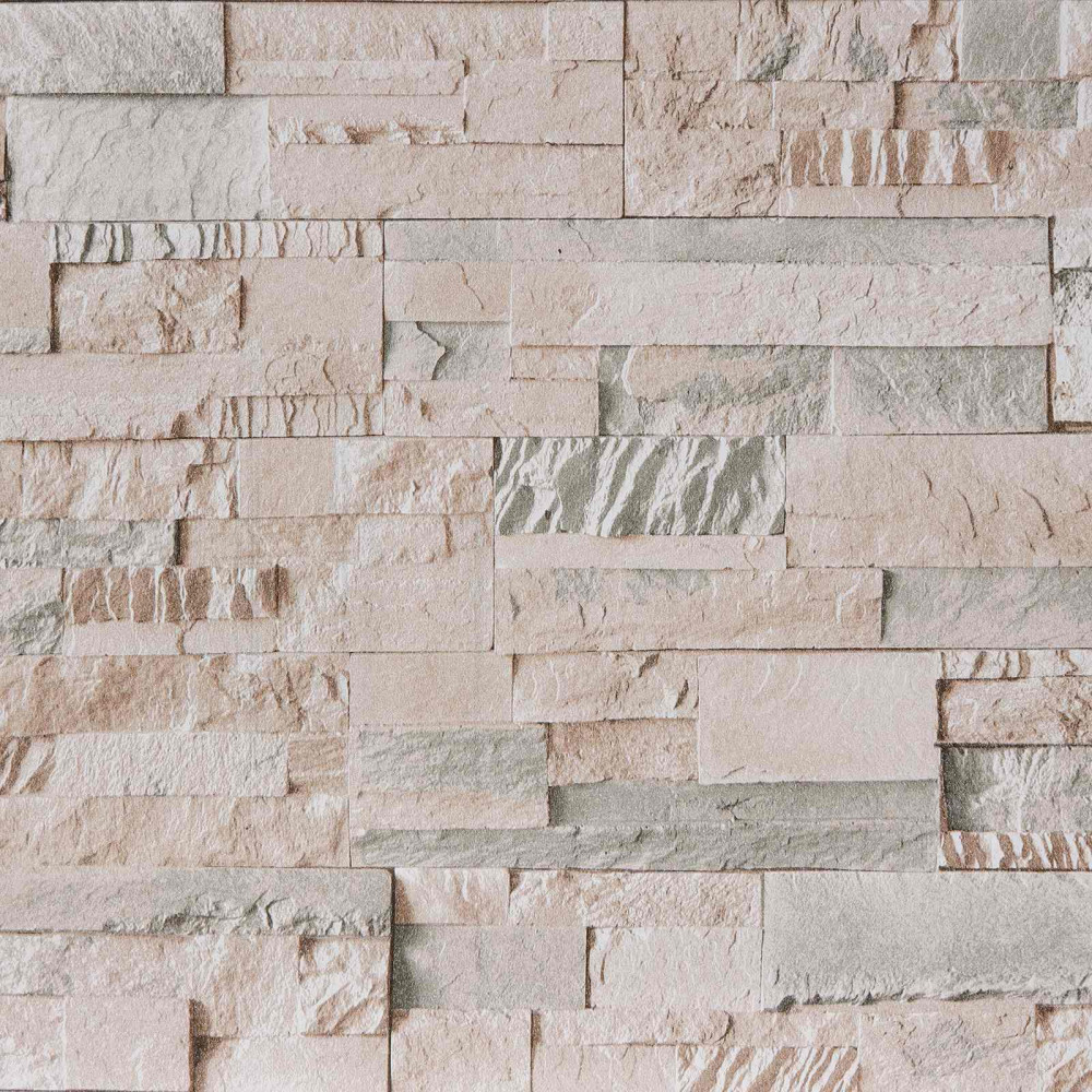 Produktbild för 3D sten tapet Beige 10 x 0,53 m Non-woven tyg
