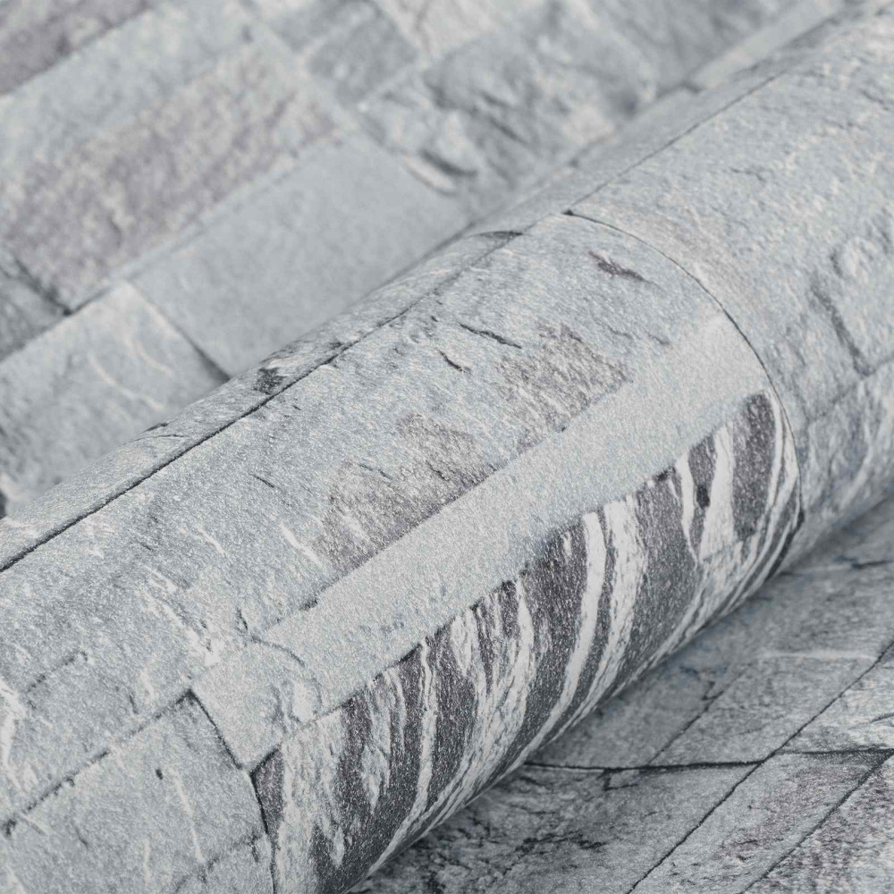 Produktbild för 3D sten tapet Ljusgrå 10 x 0,53 m Non-woven tyg