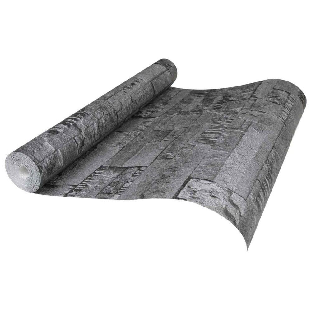 Produktbild för 3D sten tapet Svart 10 x 0,53 m Non-woven tyg