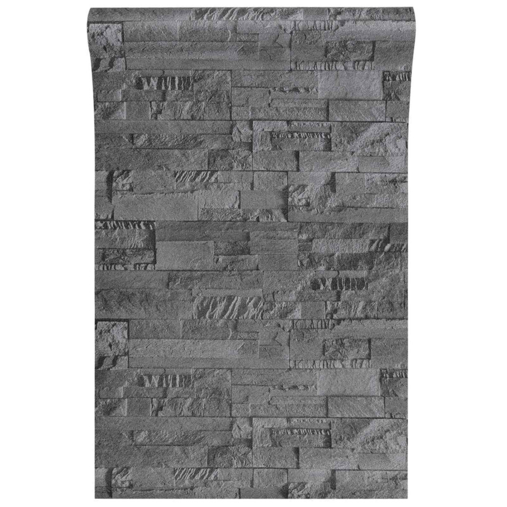 Produktbild för 3D sten tapet Svart 10 x 0,53 m Non-woven tyg