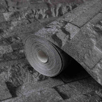 Produktbild för 3D sten tapet Svart 10 x 0,53 m Non-woven tyg