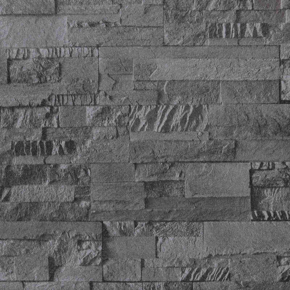 Produktbild för 3D sten tapet Svart 10 x 0,53 m Non-woven tyg