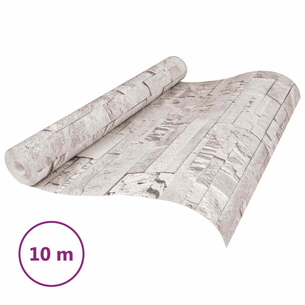 Produktbild för 3D sten tapet Gräddvit 10 x 0,53 m Non-woven tyg